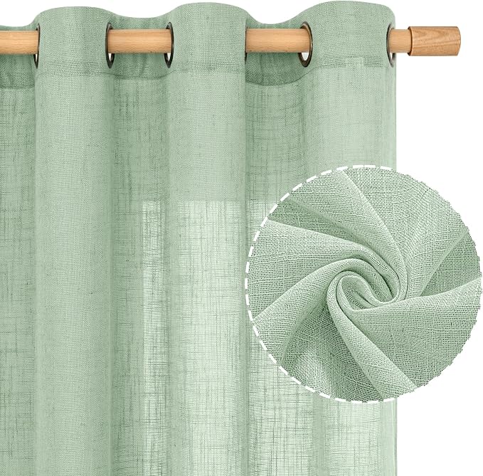 Fresh Green Linen Sheer Curtains 63 Inch Length - Image 2