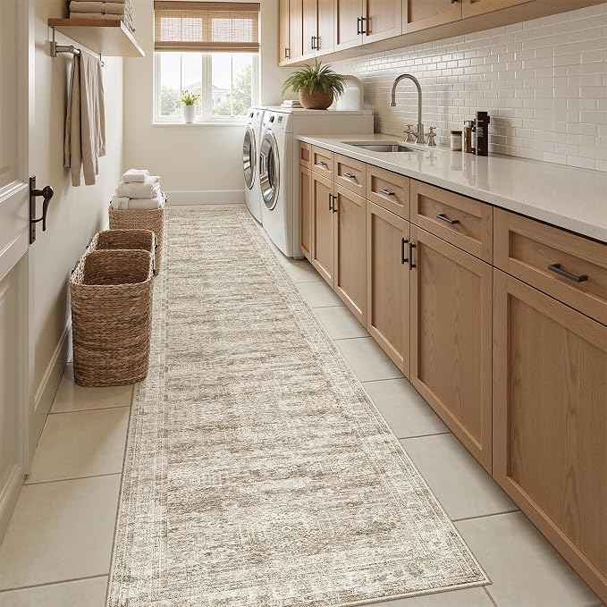 Soalmost Runner Rug 2x12 Washable Non-Slip Hallway Kitchen Runners Brown | - Image 4