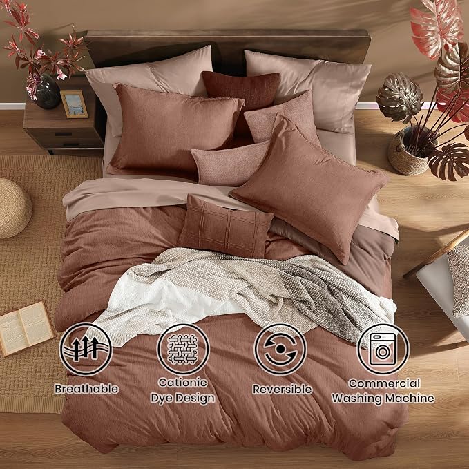 Monbix Twin XL Comforter Set Terracotta, Cationic Dyeing Bedding Set Reversible - Image 2
