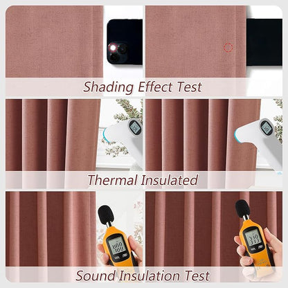 Dusty Rose 100% Blackout Linen Curtains 108 Inch Length 2 Panels Set - Image 5