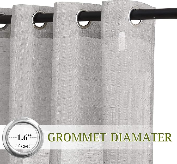 NICETOWN Linen Textured Semi Sheer Curtains 63 inches Length, Eyelet Top - Image 2