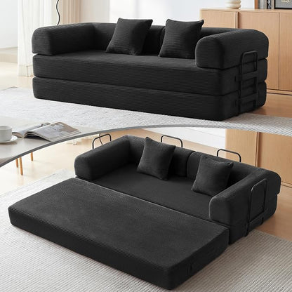 Convertible Sleeper Bed with 2 Cylindrical Pillow, Comfy Foldable Bed by QQR