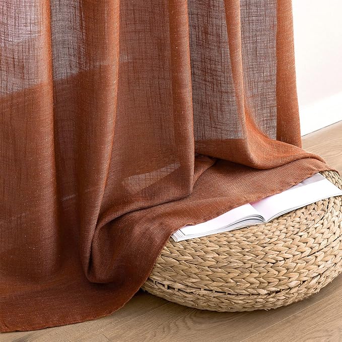 MIULEE Burnt Orange Fall Linen Curtains 52x96 Inch - Image 7