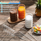 Tessco for you 4 Pcs Creative Glass Cups Vintage Drinking Glasses Ribbed Glassware Aesthetic Cup Entertainment Dinnerware Glassware with Straws Set for Kitchen Coffee Beverage(16 oz,Clear)