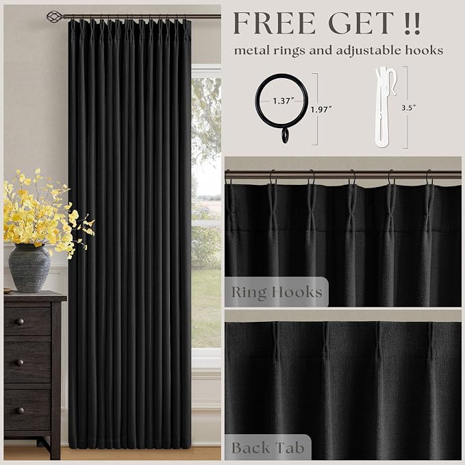 Black 108 Inch Pinch Pleated 100% Blackout Curtains - Image 5