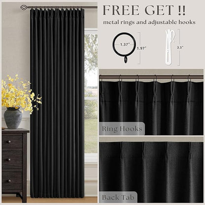 Black 96 Inch Pinch Pleated 100% Blackout Curtains - Image 5