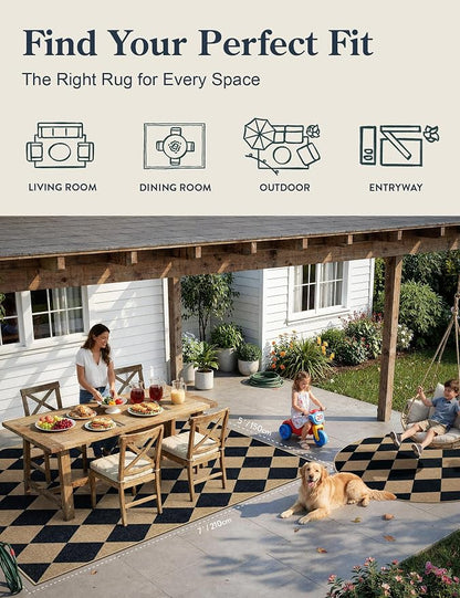 Lahome Checkered Easy Jute 5x7 Area Rugs, Washable Outdoor Patio Rug - Image 8