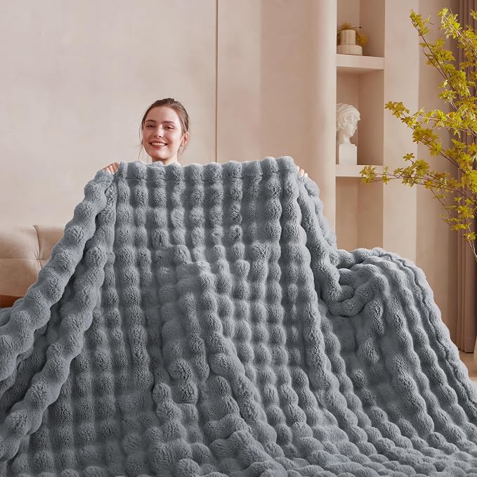 60x80 Inches Ultra-Soft Fuzzy Faux Fur Plush Twin Size Blanket - Image 2