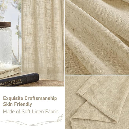 30 Inch Cafe Linen Curtains for Kitchen Window Over Silk 2 Panels | Semi Sheer - Image 6