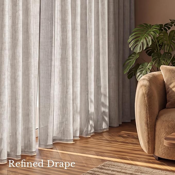 NICETOWN Flax Linen Birch Curtains 84 inch Long, Rod Pocket & Back Tab Semi - Image 5