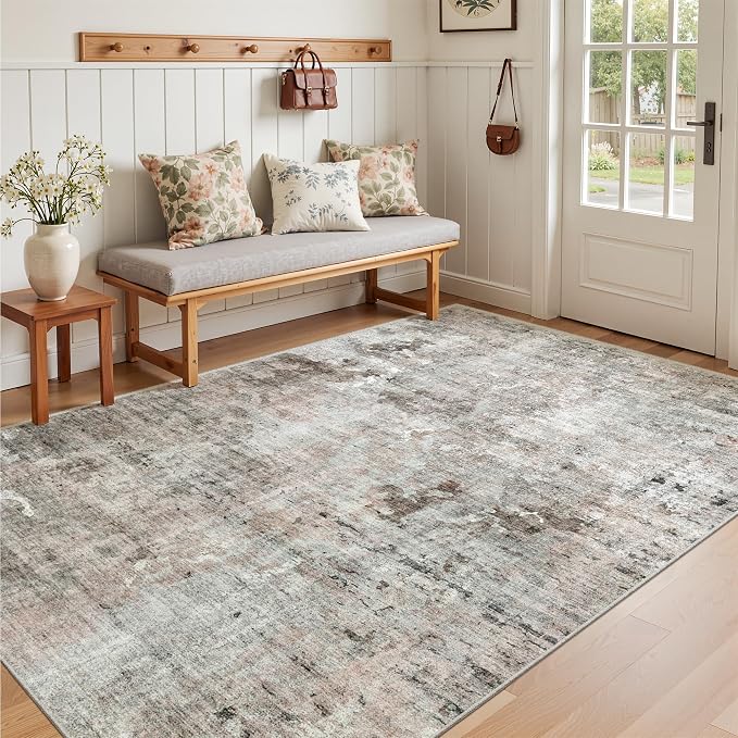 Soalmost Abstract 3x5 Rugs, Small Kitchen Entryway Area Rug Pink/Grey | Vintage by Soalmost