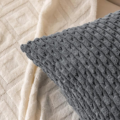 Set of 4 Medium Grey Decorative Throw Pillow Covers 22x22 Inch Corduroy Pillow - Image 3