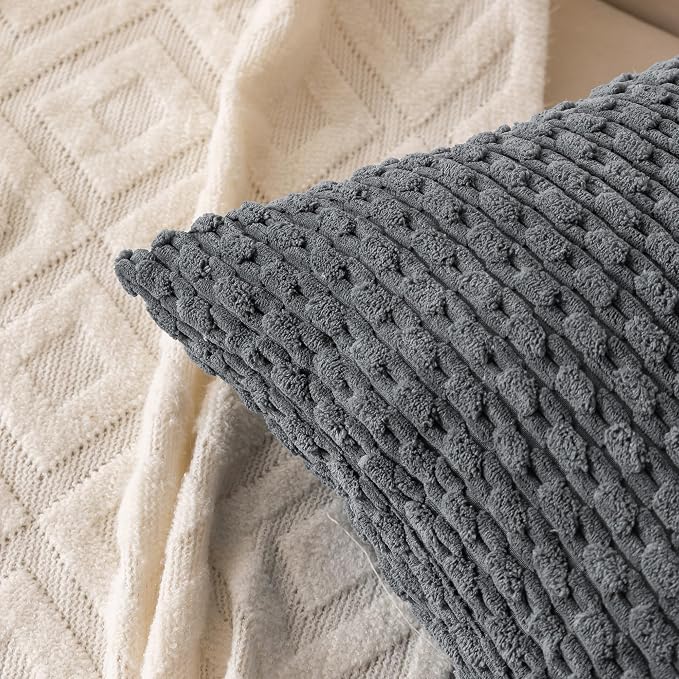 Set of 4 Medium Grey Decorative Throw Pillow Covers 24x24 Inch Corduroy Pillow - Image 3