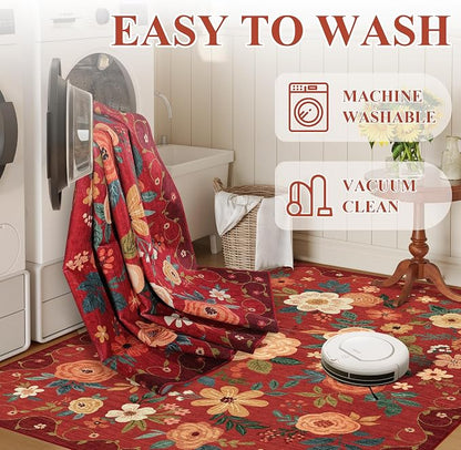 DUKINO 3x5 Area Rug, Floral Washable Rug - Image 7