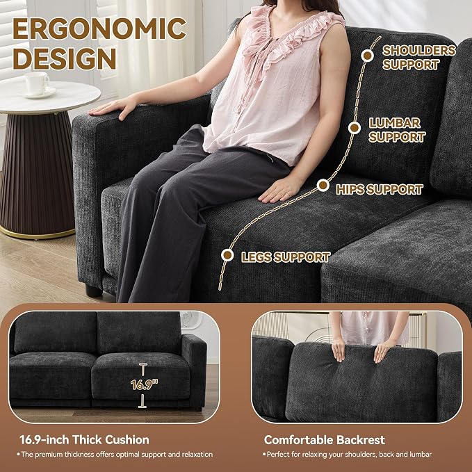 110.6" L Shaped Sectional Sofa, Modular Cloud Deep Seat Couch - Image 3