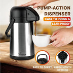 64 Oz Airpot Coffee Dispenser with Pump, Insulated Thermal Coffee Carafe - Stainless Steel Hot Beverage Dispenser - Coffee Urn for Hot/Cold Water, Drink Dispenser for Parties
