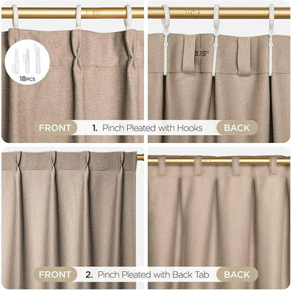 Joydeco Thick Linen Pinch Pleated Curtains 96 Inch Long 2 Panel Set - Image 5