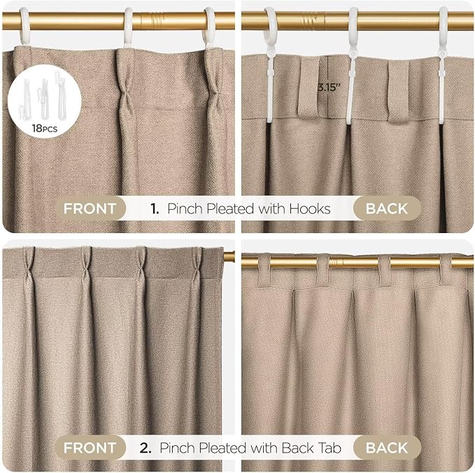 Joydeco Thick Linen Pinch Pleated Curtains 90 Inch Long 2 Panel Set - Image 5