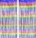 BRAVESHINE Fringe Backdrop Tinsel Foil Curtains - 2 Pack Colorful Metallic Streamers Backdrops for Doorway Decor/80's/90's/Dance/Graduates/Rainbows-Theme/Candylands/Kids Birthdays Party Decorations