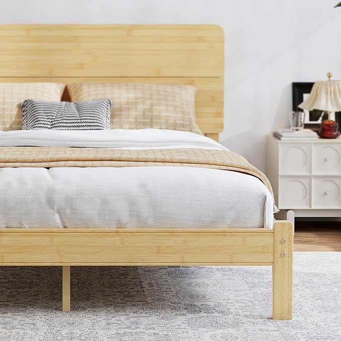 BOSRII 12in High Solid Bamboo Wood Platform Full Size Bed Frame - Image 5