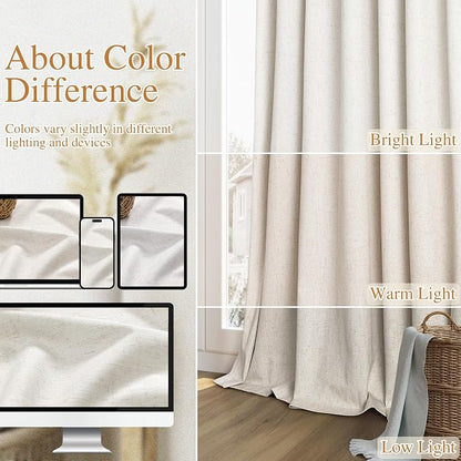 100% Blackout Linen Curtains for Bedroom 90 inches Long, Thermal Insulated Room - Image 7
