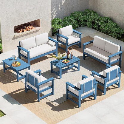 SERWALL 8 Pieces HDPE Outdoor Conversation Sofa Set by SERWALL