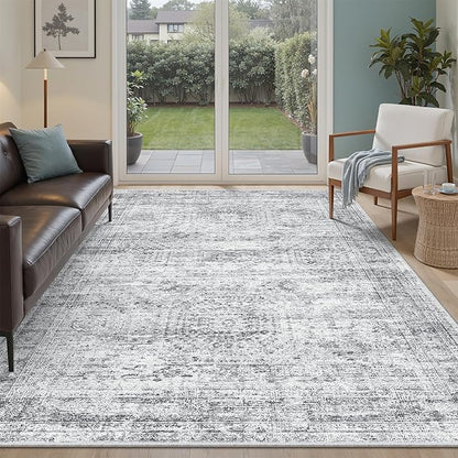 Soalmost 6x9 Area Rug for Living Room Washable Rugs Non-Slip Grey | Low-Pile by Soalmost
