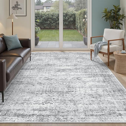 Soalmost 5x8 Area Rugs Grey Low Pile Washable Trendy Faded Style Rug | Vintage by Soalmost