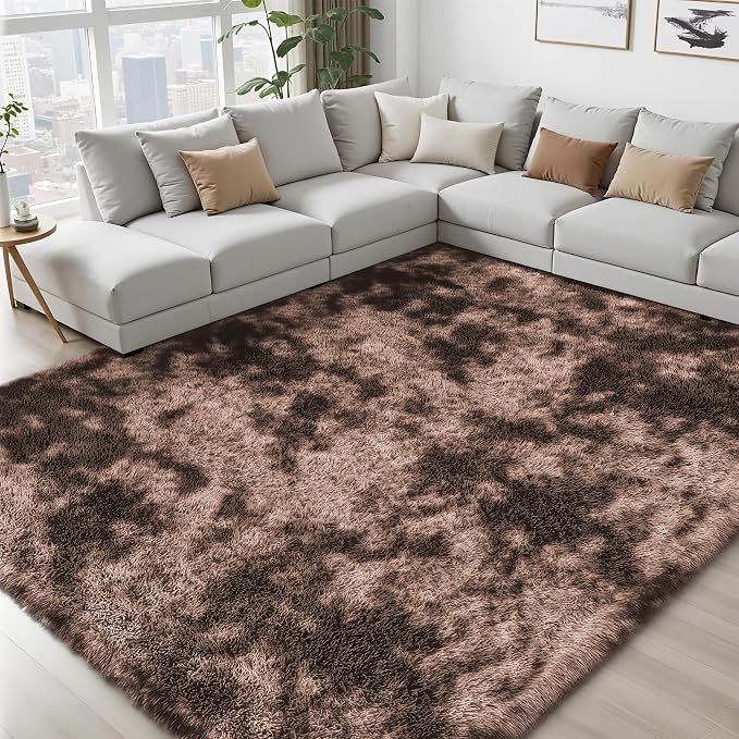 PLHXFR 9x12 Area Rug Living Room: Fluffy Bedroom Soft Shag Rug Coffee Brown | - Image 7