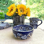 Encantada Handmade Hand-Painted Authentic Mexican Pottery Mugs (2-Pack, Blue Helecho)
