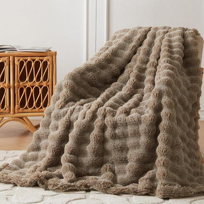 COOVA Faux Fur Throw Blanket for Couch, Cozy Soft and Fuzzy Plush Rabbit Fur by COOVA