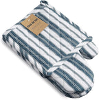 1 Oven Mitt, 1 PotHolder & 1 Kitchen Apron Set - Durable Heat Resistant Gloves - Thick Mittens for Kitchen - Suitable for Cooking, Baking, Grilling – Men & Women – Navy Blue Stripes - Casa De Lan