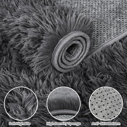 2x6 Fluffy Shag Area Rugs for Living Room Bedroom: Soft Plush Carpet Grey | - Image 5