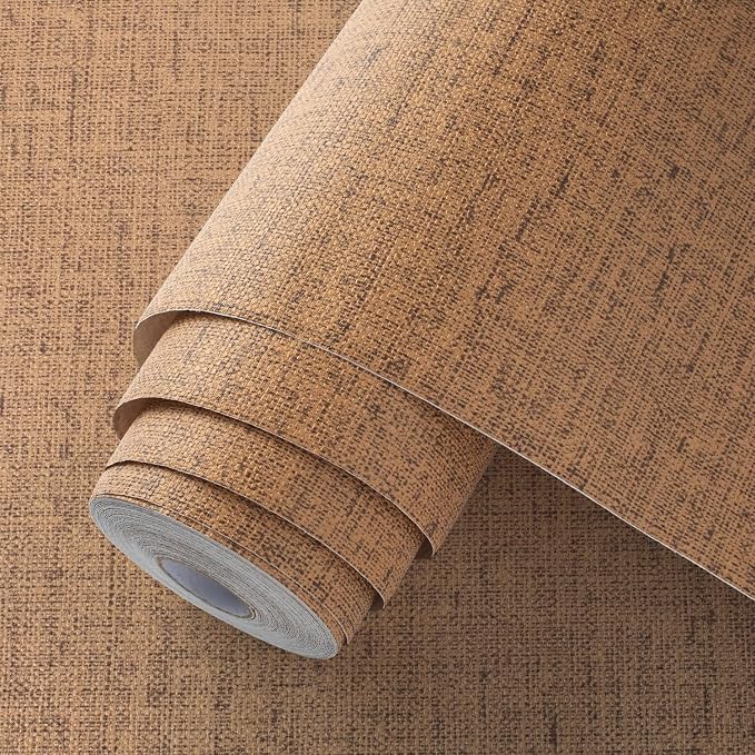 Brown Contact Paper Textured Beige Grasscloth Wallpaper Peel and Stick - Image 6