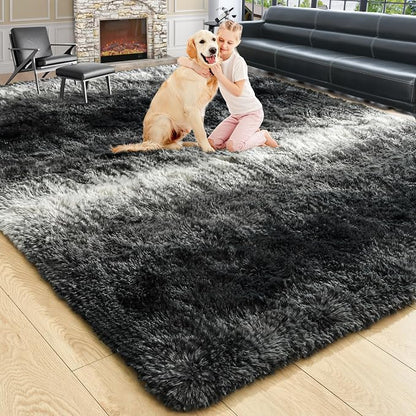 6x9 Large Black and White Fluffy Area Rug Non-Slip - Image 9