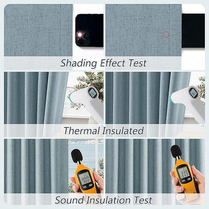 Blue 100% Blackout Linen Curtains 72 Inch Length 2 Panels Set - Image 5