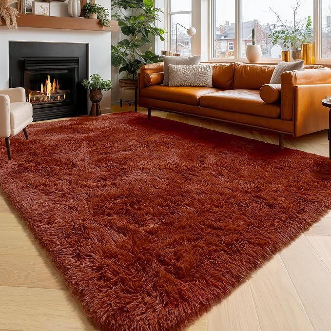 Amdrebio Terracotta Rust Shag Area Rug 5x8 by Amdrebio