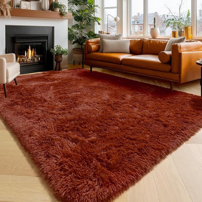 Amdrebio Terracotta Rust Shag Area Rug 5x8 by Amdrebio
