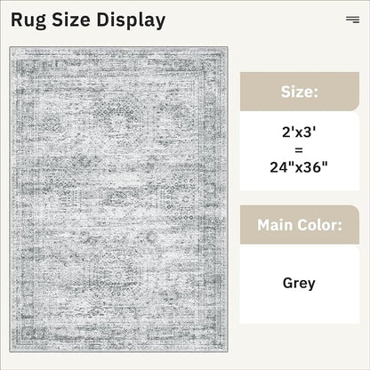 Soalmost 2x3 Washable Rugs for Kitchen, Small Area Rug Grey | Non-Slip Vintage - Image 5