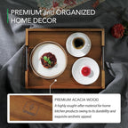 Joy&Grace Ottoman Tray for Living Room 16.7 x 12.8 inch Large Acacia Wooden Serving Tray with Handles for Coffee Table, Breakfast in Bed, Food Dinner, Decorative Rectangular Tray (Color Natural)