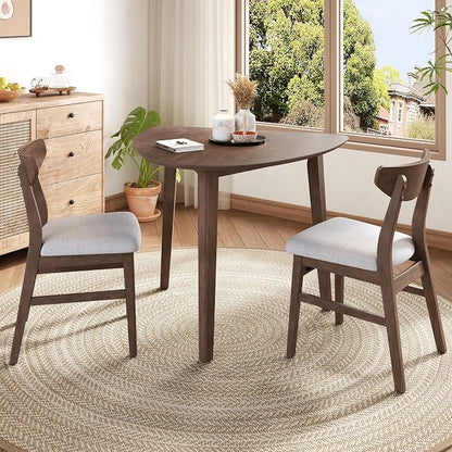 P PURLOVE Modern 3 Piece Table Set, Triangular Table and 2 Curved Wood Chairs by PPURLOVE