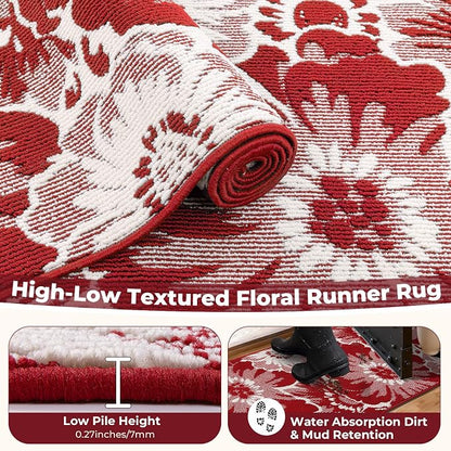 Findosom Christmas Runner Rug 2x8, Non Slip High-Low Textured Floral Washable - Image 5