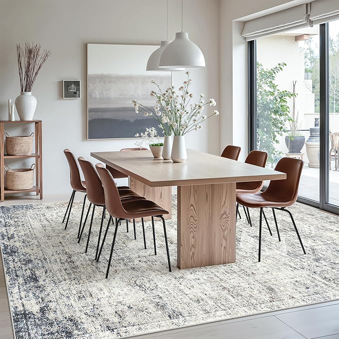 Soalmost 9x12 Area Rugs for Living Room Washable Rug Non-Slip Blue/Ivory | - Image 3