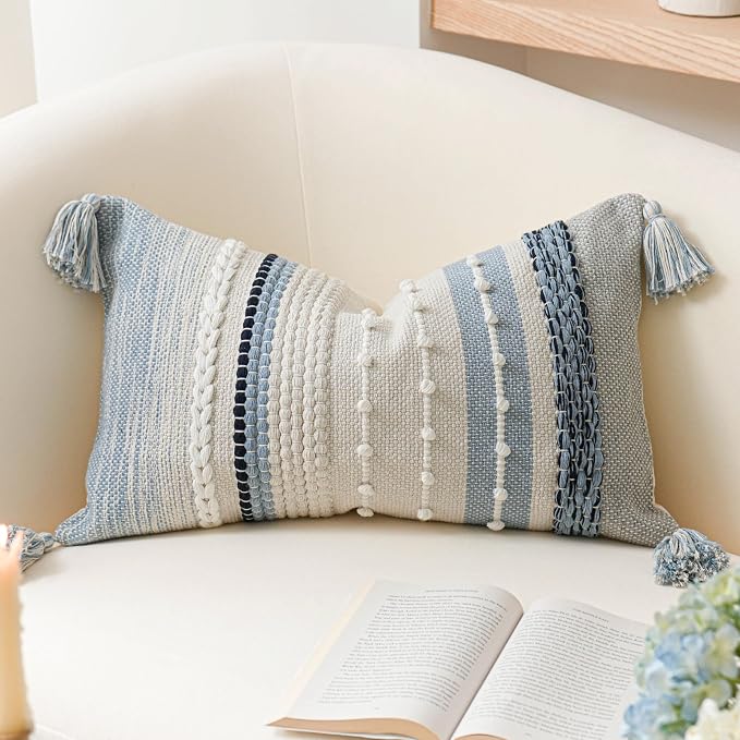 Decorative Lumbar Throw Pillow Cover 12x20 Coastal Blue Accent Cushion by BlissBlush
