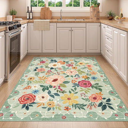 DUKINO 4x5 Area Rug for Entryway, Soft Floral Washable Rug Non Slip, - Image 4