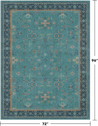 Boho Teal 6x8 Rug for Living Room, Washable Area Rugs for Bedroom, Dining Room - Image 2