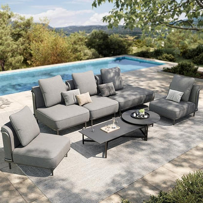 HERA'S HOUSE Metal Patio Furniture Set, Modular 6 Seats and 1 Nesting Coffee by HERASHOUSE