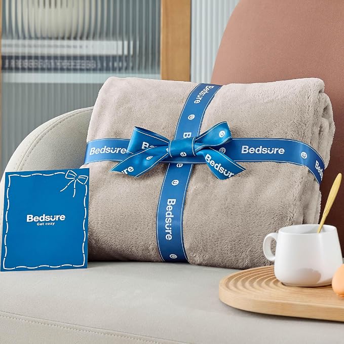 Bedsure GentleSoft Fleece Bed Blankets Queen Size Oxford Tan - Image 7