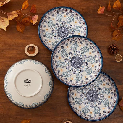 Bico Blue Talavera Pasta Bowls, 35oz Salad Bowl Set of 4, Large Ceramic Serving Dinner Bowls for Soup and Cereal, Microwave and Dishwasher Safe, Gift for Housewarming and Thanksgiving