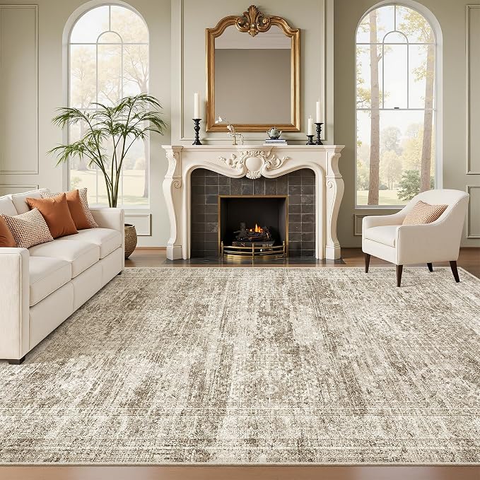 Soalmost 7x10 Area Rug for Living Room Washable Rugs Non-Slip Brown | Low-Pile by Soalmost
